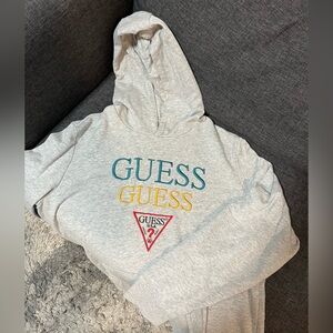Guess Los Angeles Hoodie Mens Small Gray Embroidered Long Sleeve Cotton